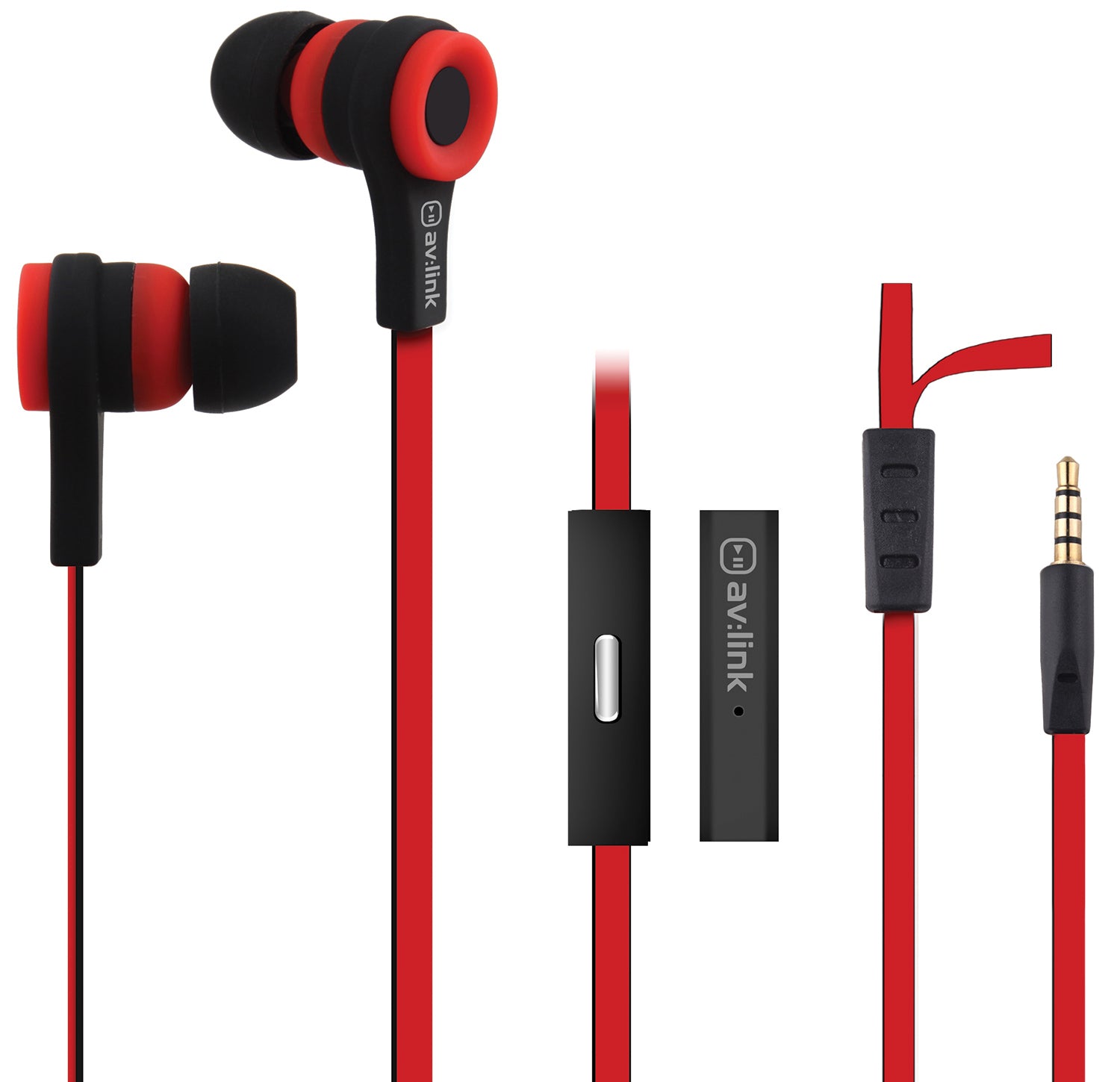 AV:Link Rubber Earphones w/Mic Red & Black