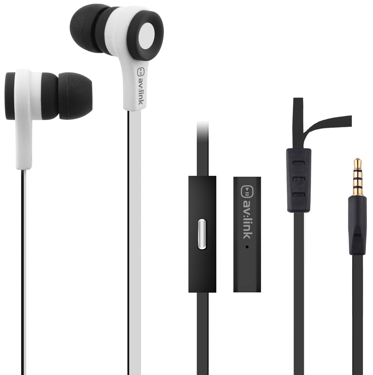 AV:Link Rubber Earphones w/Mic Black & White