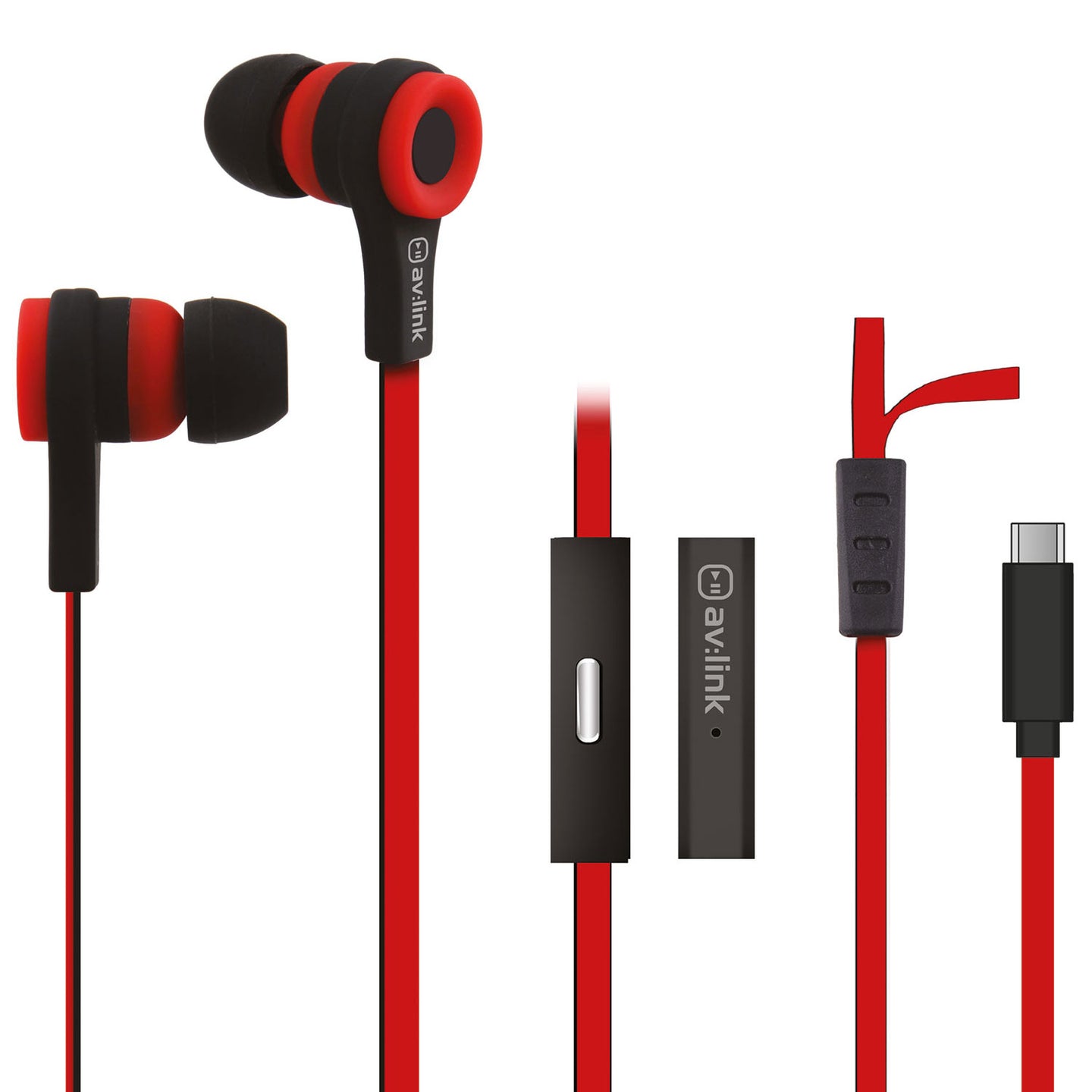 AV:Link Rubber Earphones USB-C Red & Black