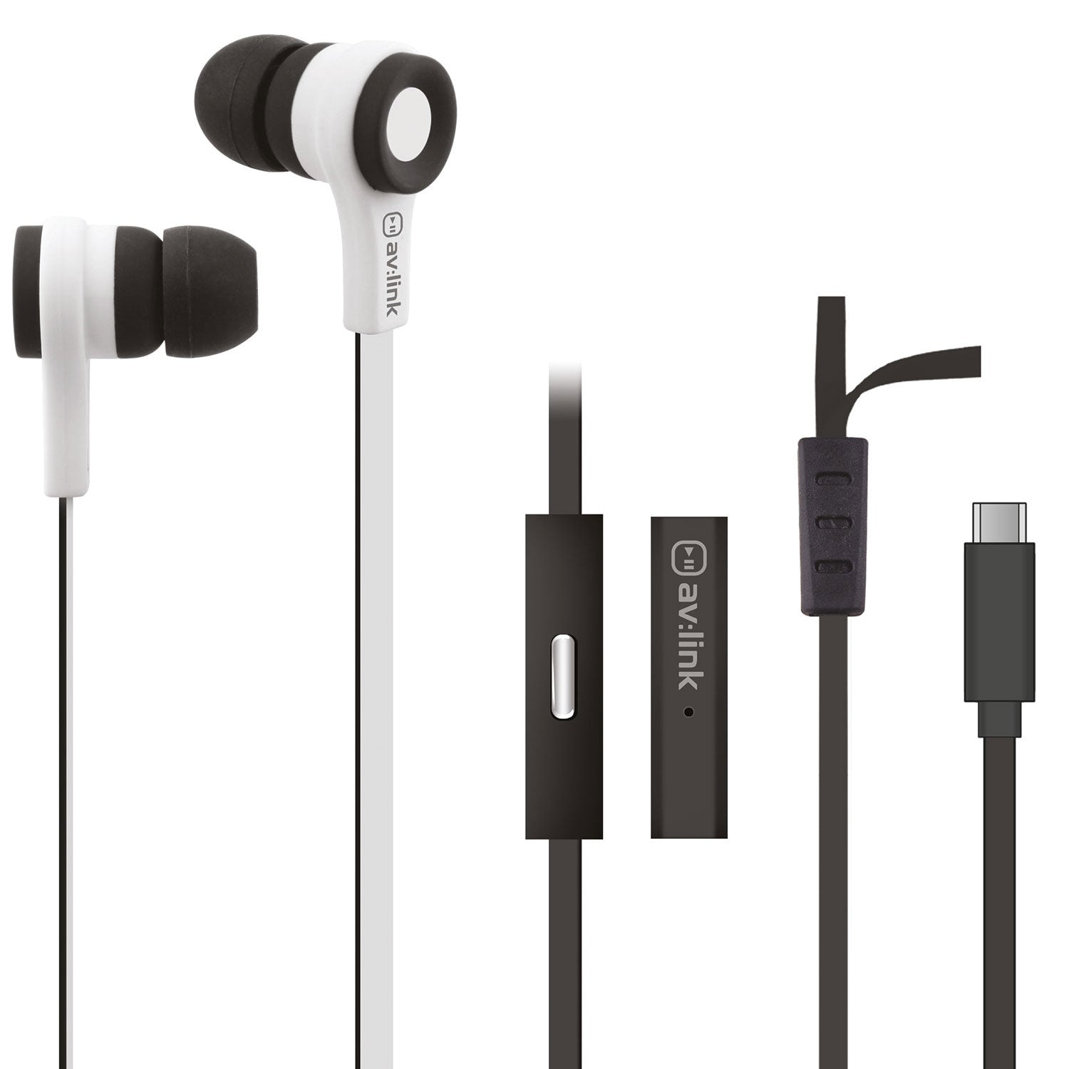 AV:Link Rubber Earphones USB-C Black & White
