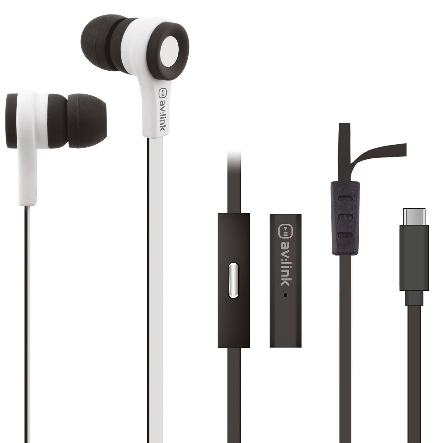 AV:Link Rubber Earphones USB-C Black & White