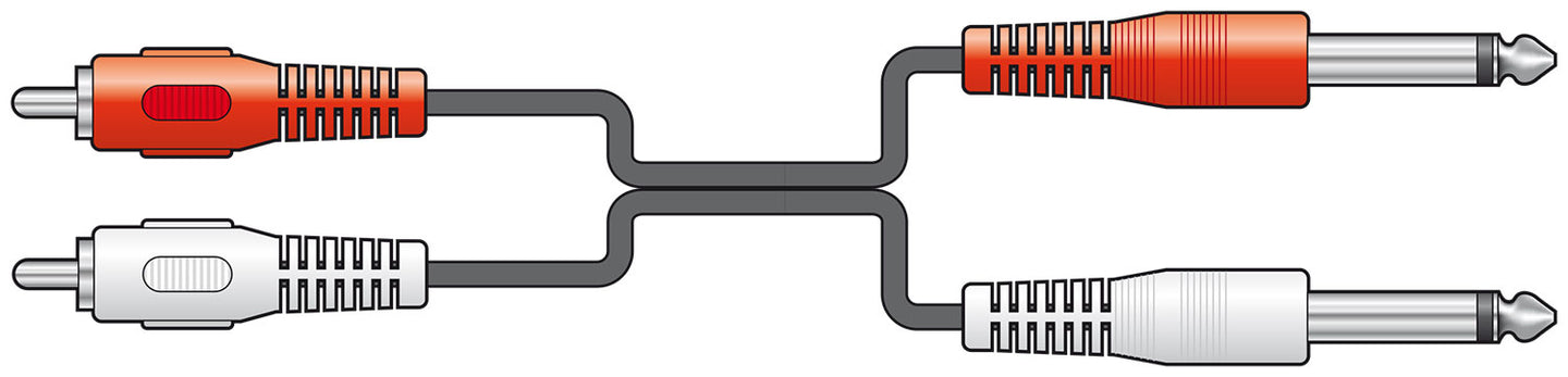 AV:Link 2 x RCA plugs to 2 x 6.3mm mono plugs lead 1.2m - view 2