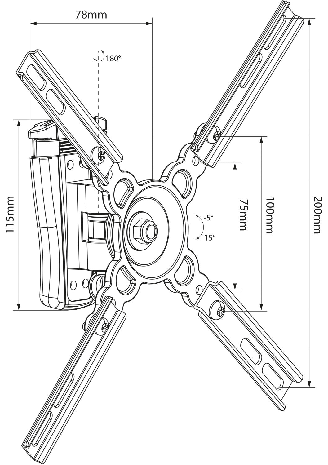 AV:Link Compact Full Motion TV/Monitor Wall Bracket Vesa 200x200 13" to 42" - view 4