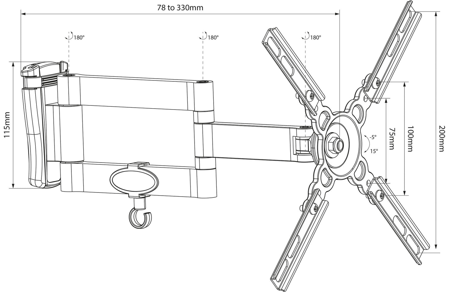 AV:Link Compact Full Motion Double Arm TV/Monitor Wall Bracket 13" to 42" - view 6