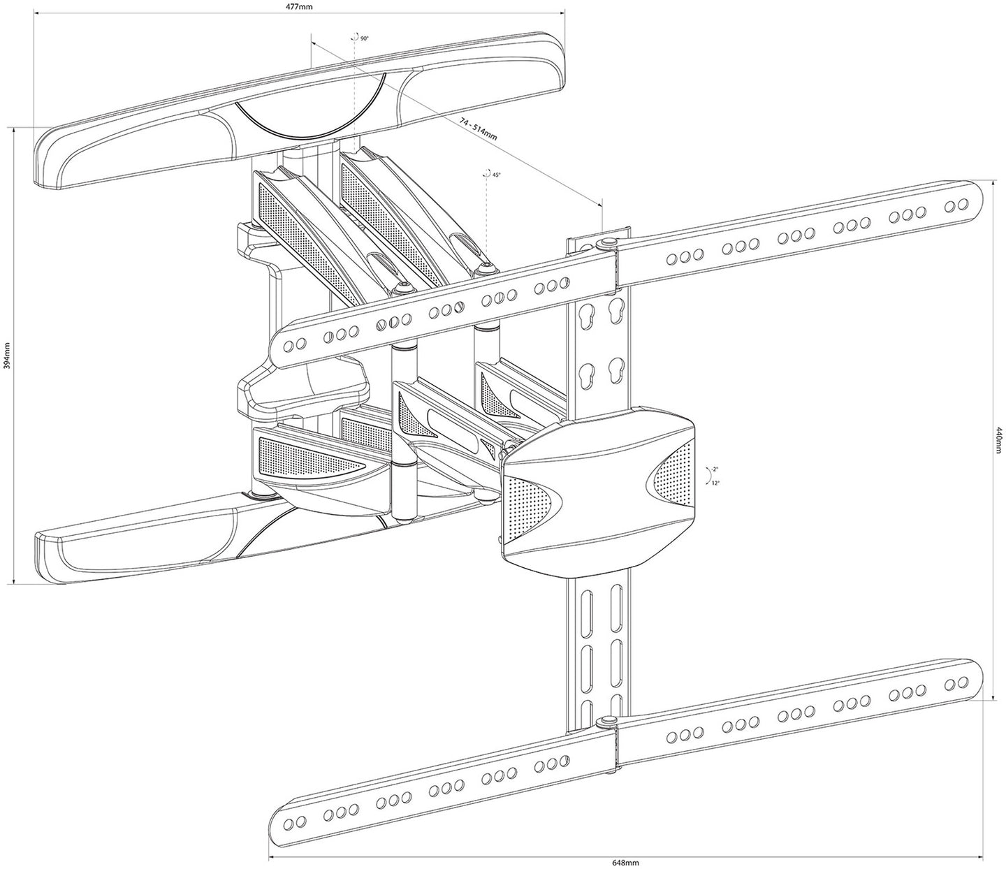 AV:Link Full Motion Double Arm Curved & Flat TV Wall Bracket 32" to 65" - view 2