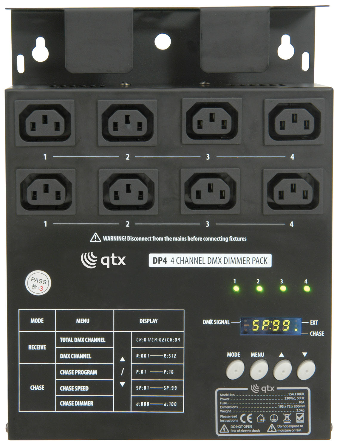 QTX DP4 4 Channel DMX dimmer pack - view 2