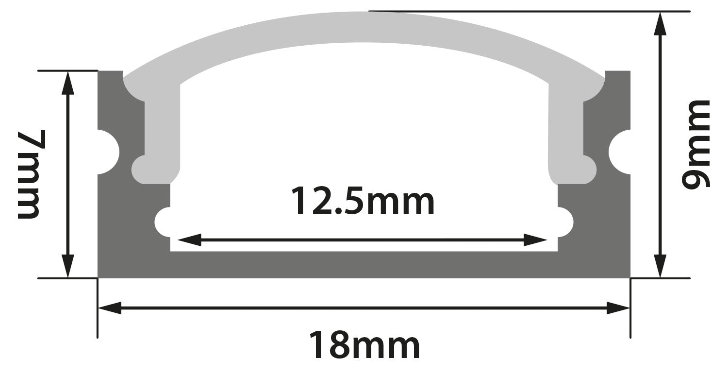 LYYT Aluminium LED Tape Profile Short Crown 1m Black
