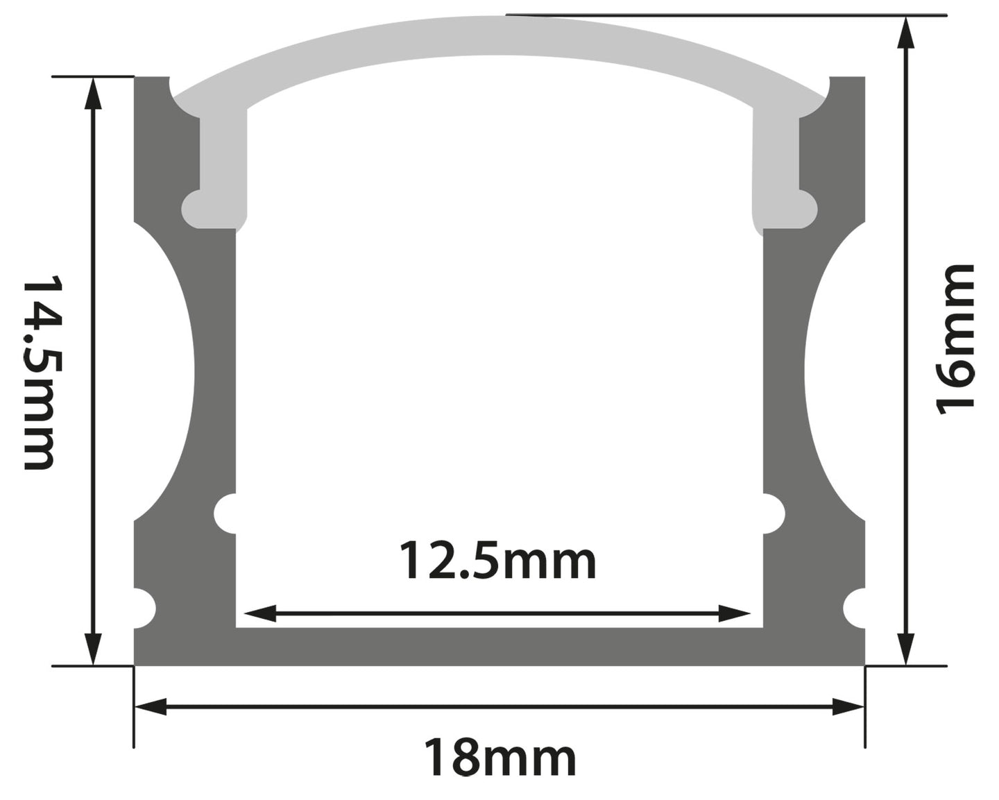 LYYT Black Aluminium LED Tape Profile Tall Crown 2m