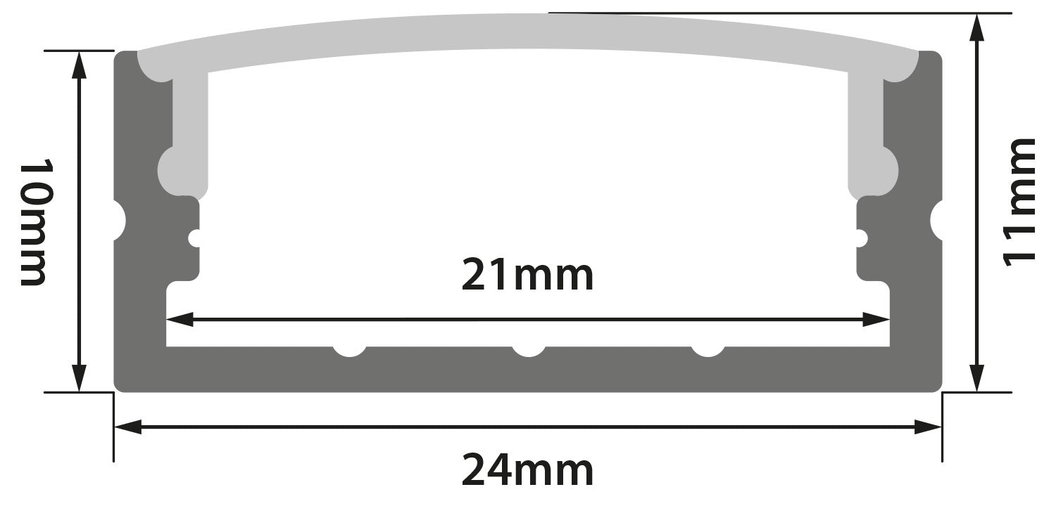 LYYT Aluminium LED Tape Profile Wide Crown 2m Black