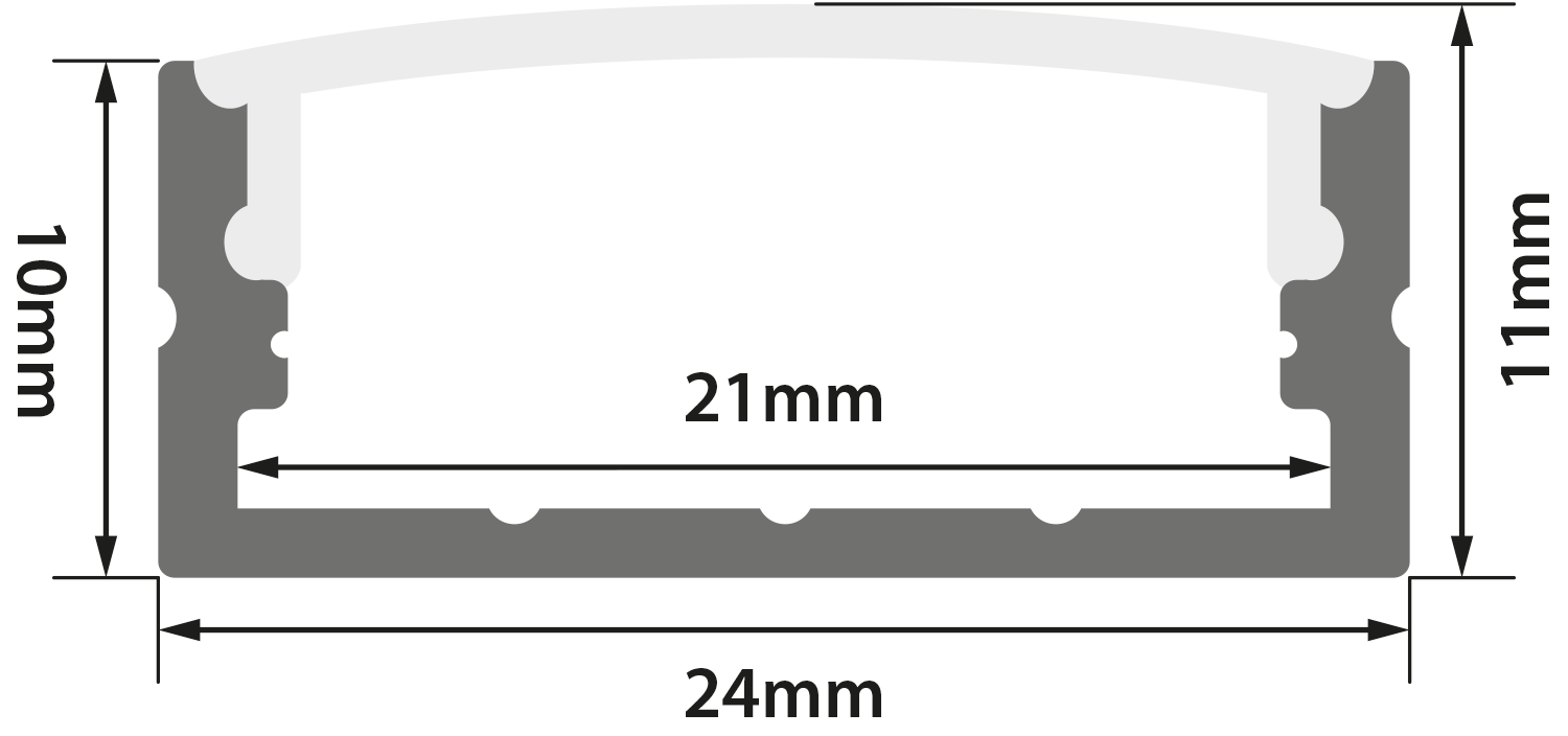 LYYT Aluminium LED Tape Profile Wide Crown 1m Clear