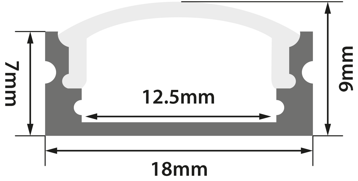 LYYT Aluminium LED Tape Profile Short Crown 2m Clear