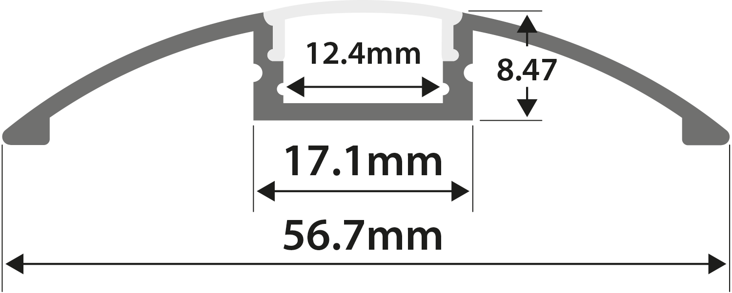 LYYT Aluminium LED Tape Profile Raised Bar 1m - Clear Diffuser