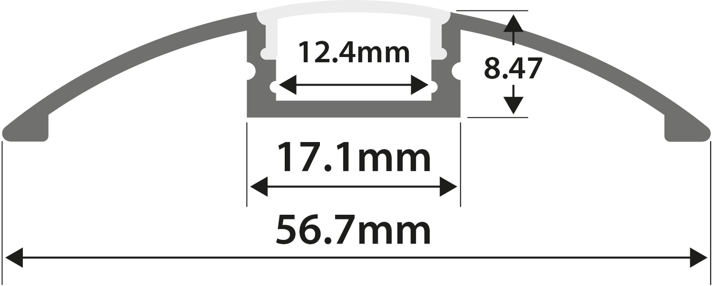 LYYT Aluminium LED Tape Profile Raised Bar 1m - Clear Diffuser