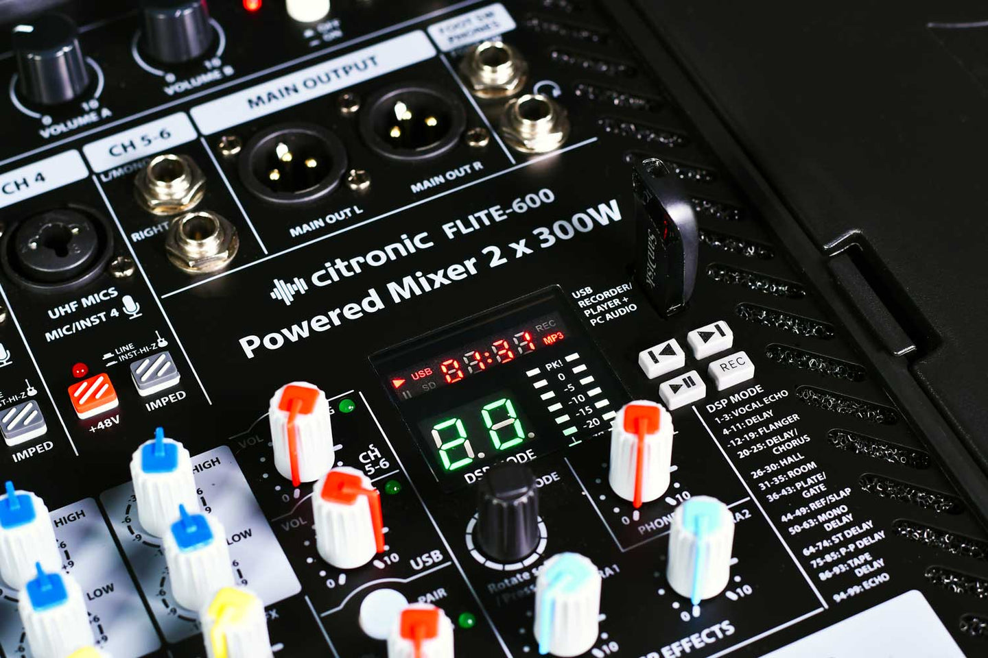 Citronic FLITE-600 Powered Mixer + 2 UHF Microphones + DSP - view 2