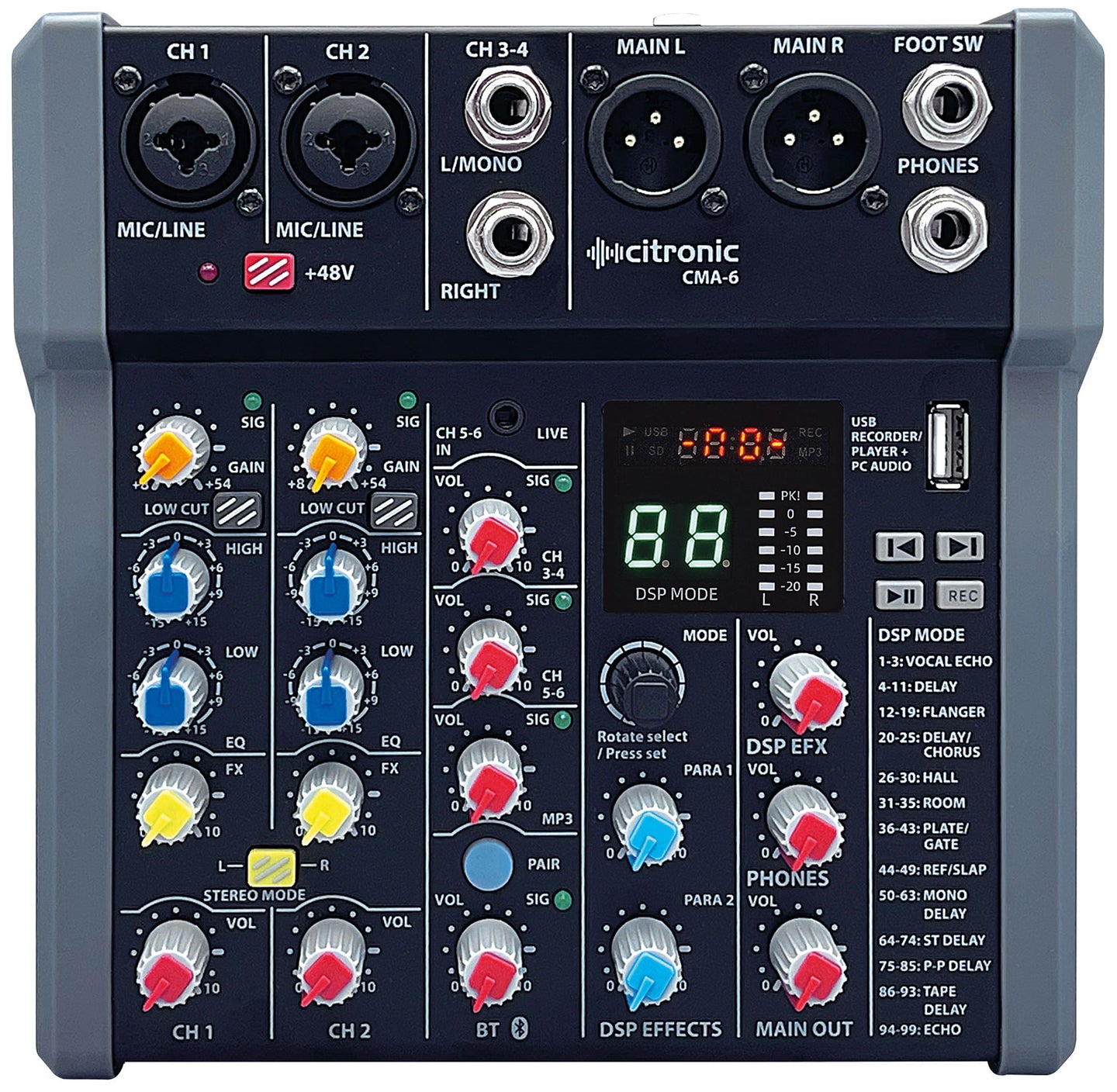 Citronic CMA-6 Compact Mixer with DSP FX and BT/USB