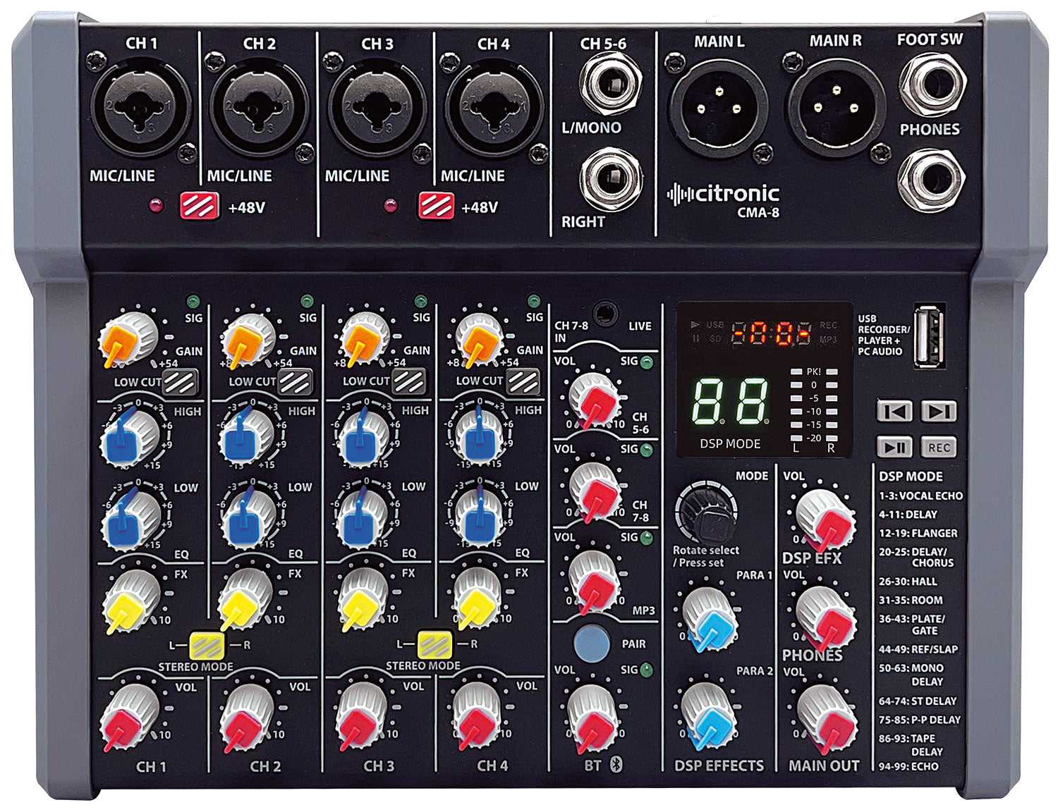 Citronic CMA-8 Compact Mixer with DSP FX and BT/USB