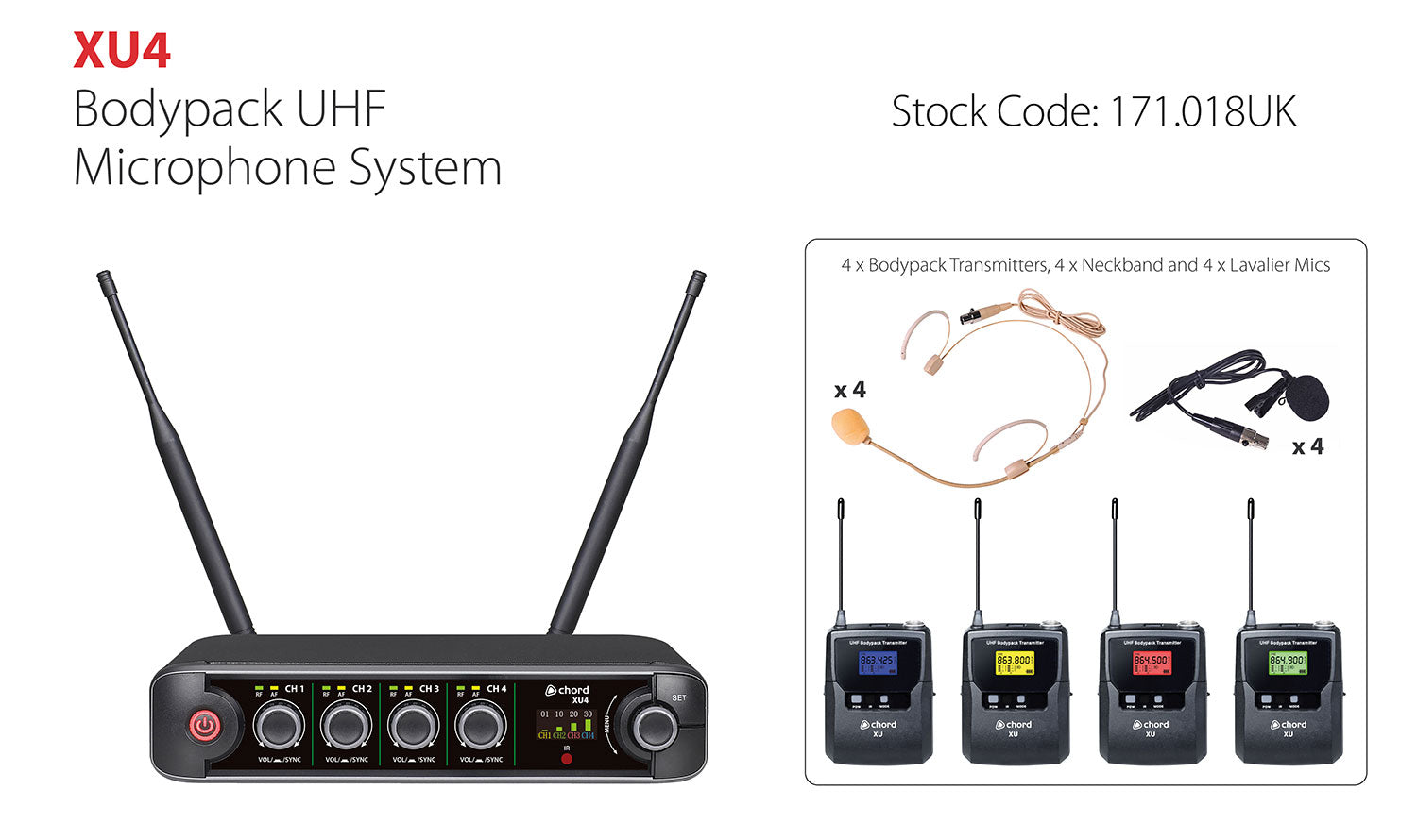 Chord XU4 Quad Bodypack UHF Microphone System - view 6