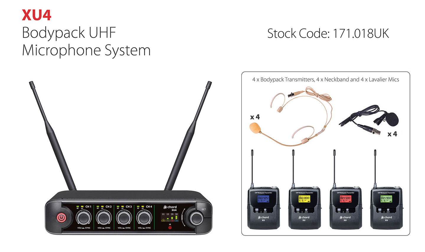 Chord XU4 Quad Bodypack UHF Microphone System - view 6