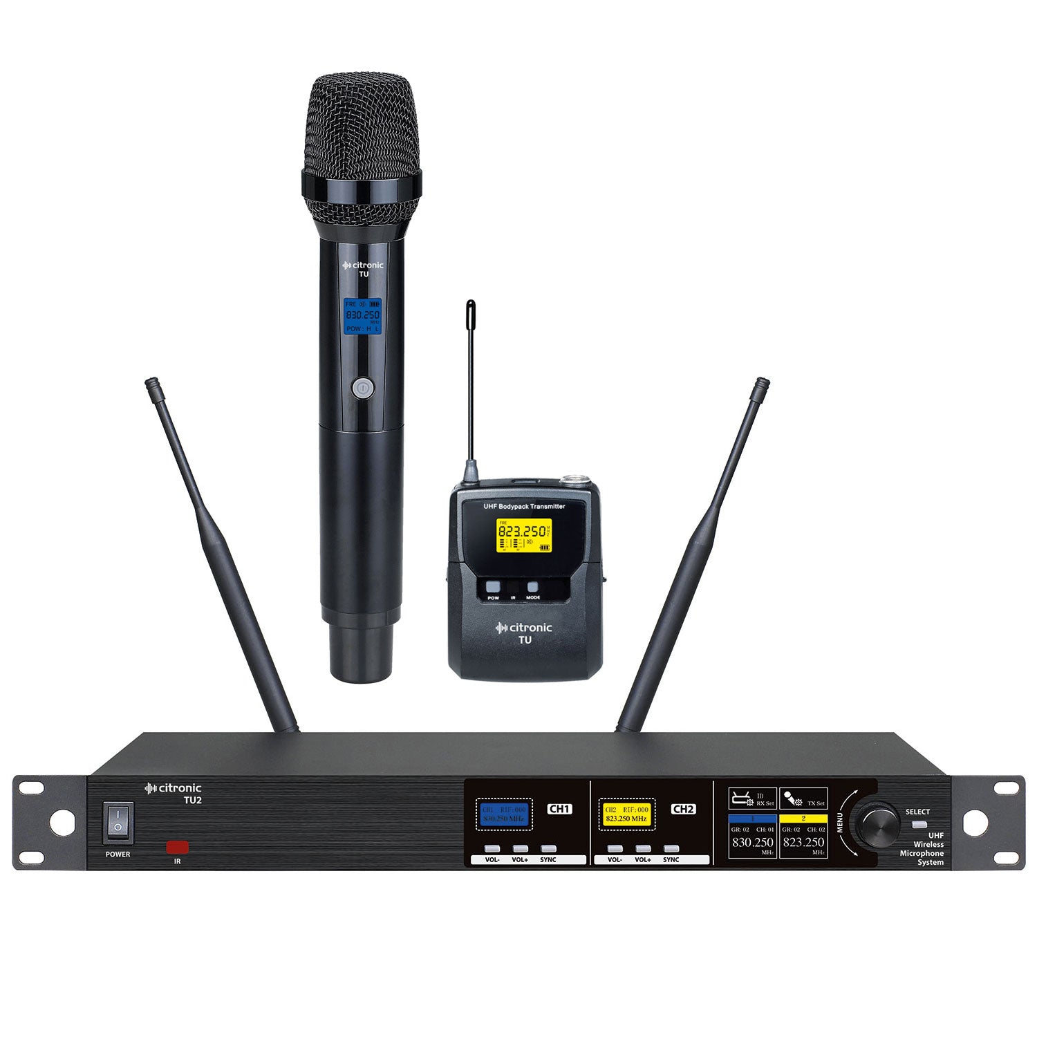 Citronic TU2 Dual Combo PLL Mic Set 1 x Handheld 1 x Bodypack
