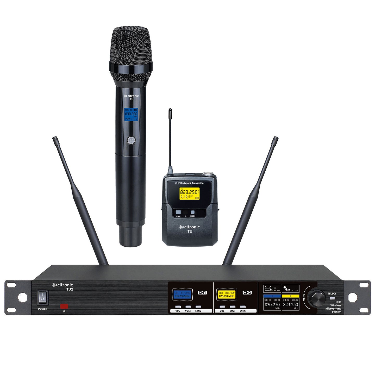 Citronic TU2 Dual Combo PLL Mic Set 1 x Handheld 1 x Bodypack