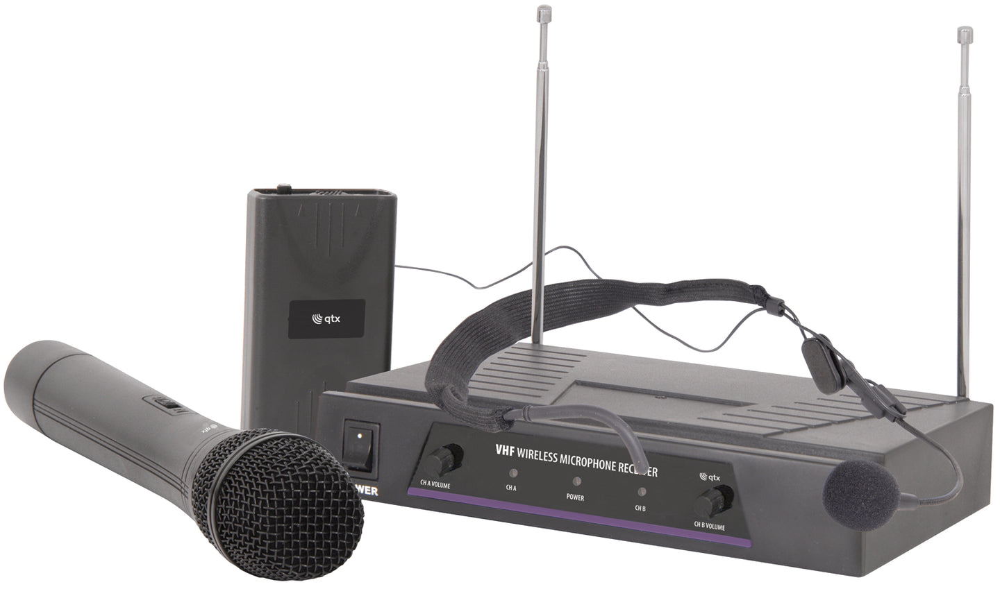 QTX VHF handheld + neckband wireless system 173.8 + 174.8MHz