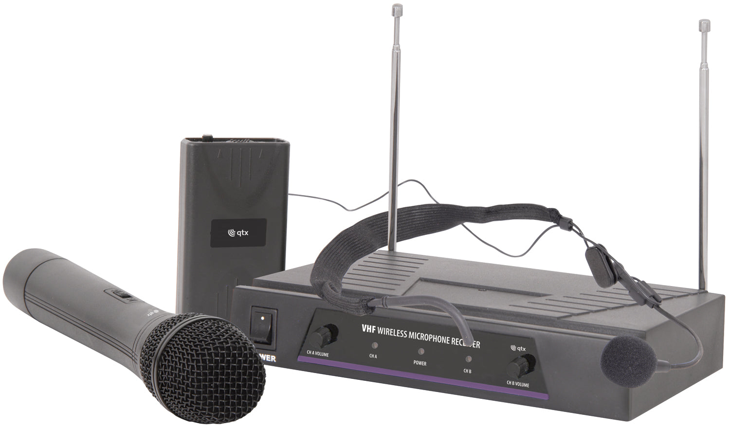 QTX VHF handheld + neckband wireless system 173.8 + 174.8MHz