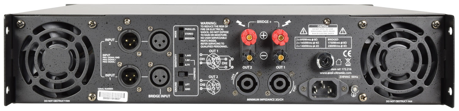 Citronic PLX2800 power amplifier, 2 x 1050W @ 4 Ohms - view 2