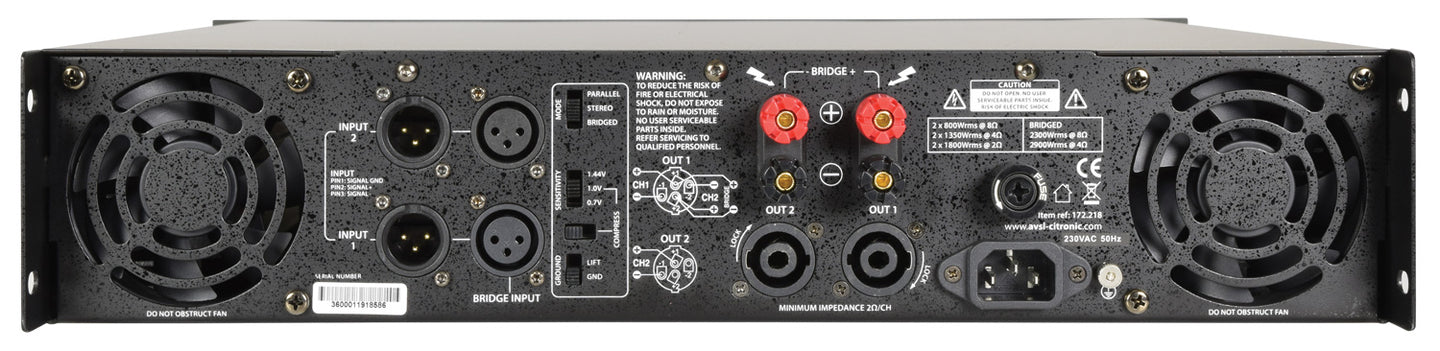 Citronic PLX3600 power amplifier, 2 x 1350W @ 4 Ohms - view 3