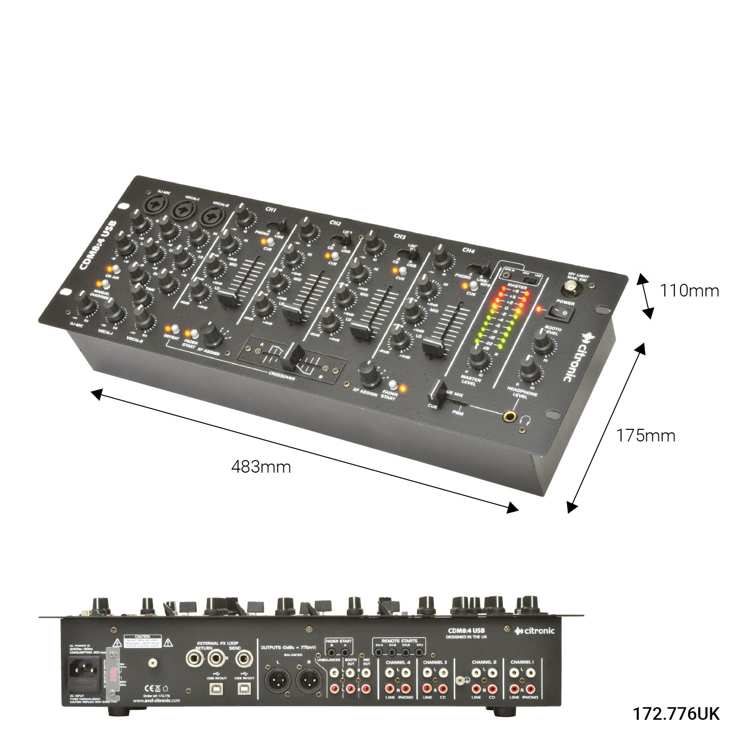 Citronic CDM8:4 USB 14 - INPUT 19" RACK DJ MIXER - view 2