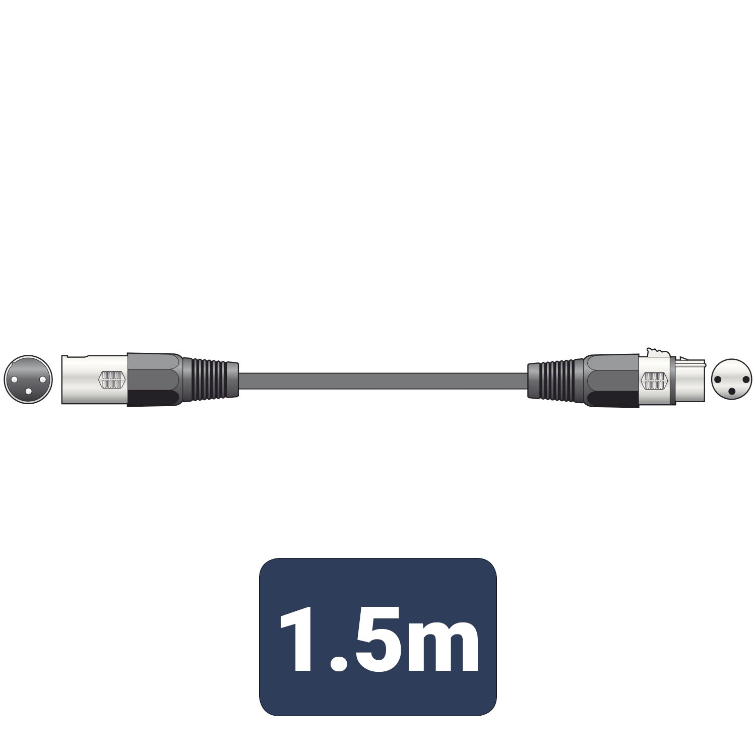 QTX DMX lighting lead, 3-pin XLR plug to 3-pin XLR socket - 1.5m - view 3