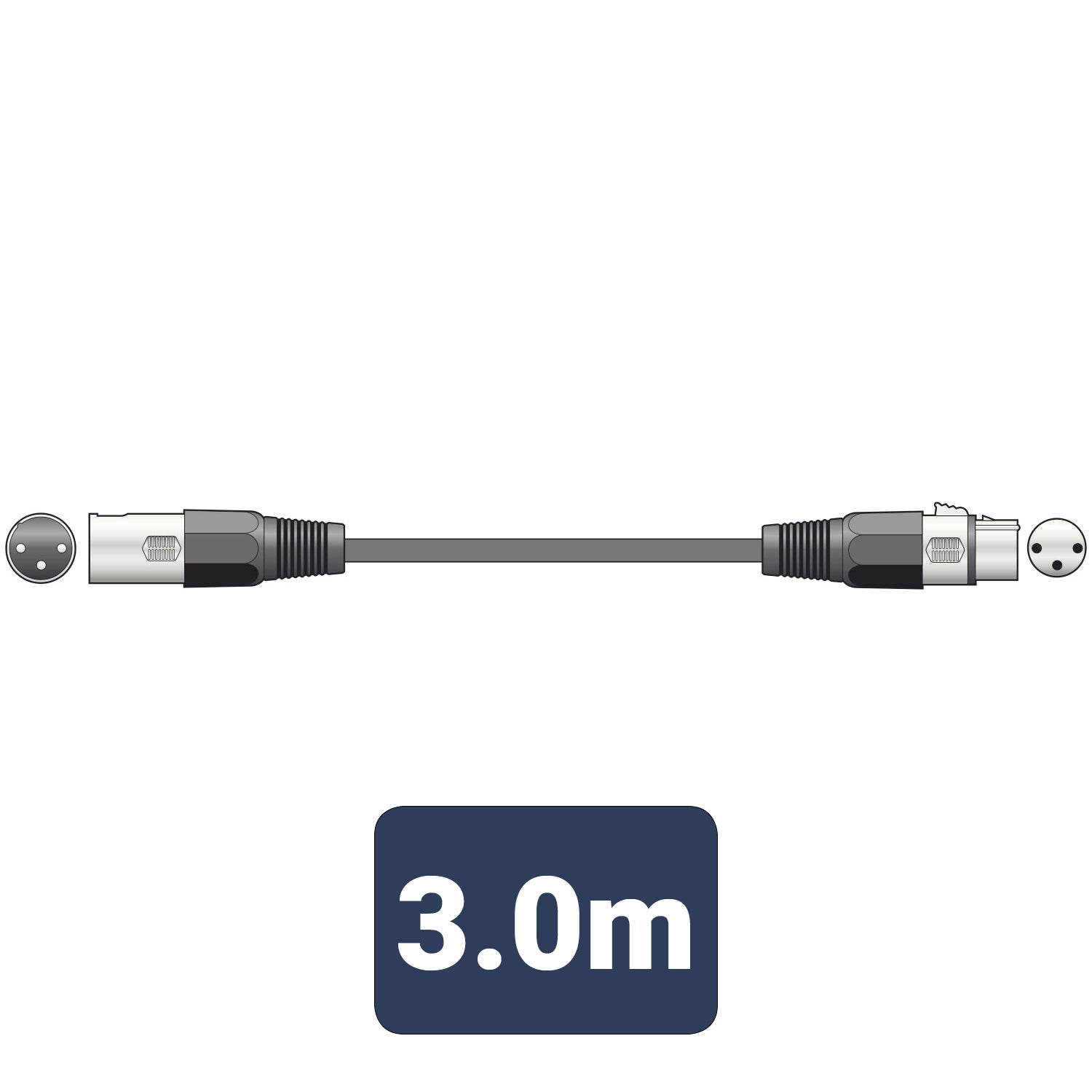 QTX DMX lighting lead, 3-pin XLR plug to 3-pin XLR socket - 3.0m - view 2
