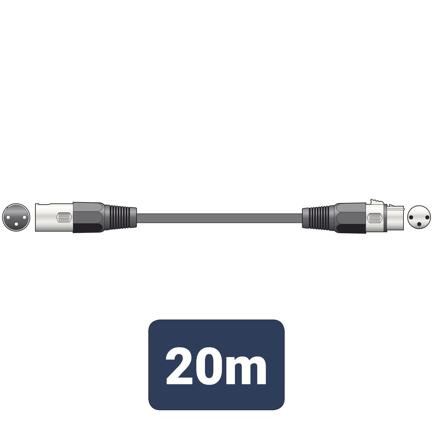 QTX DMX lighting lead, 3-pin XLR plug to 3-pin XLR socket - 20.0m - view 3
