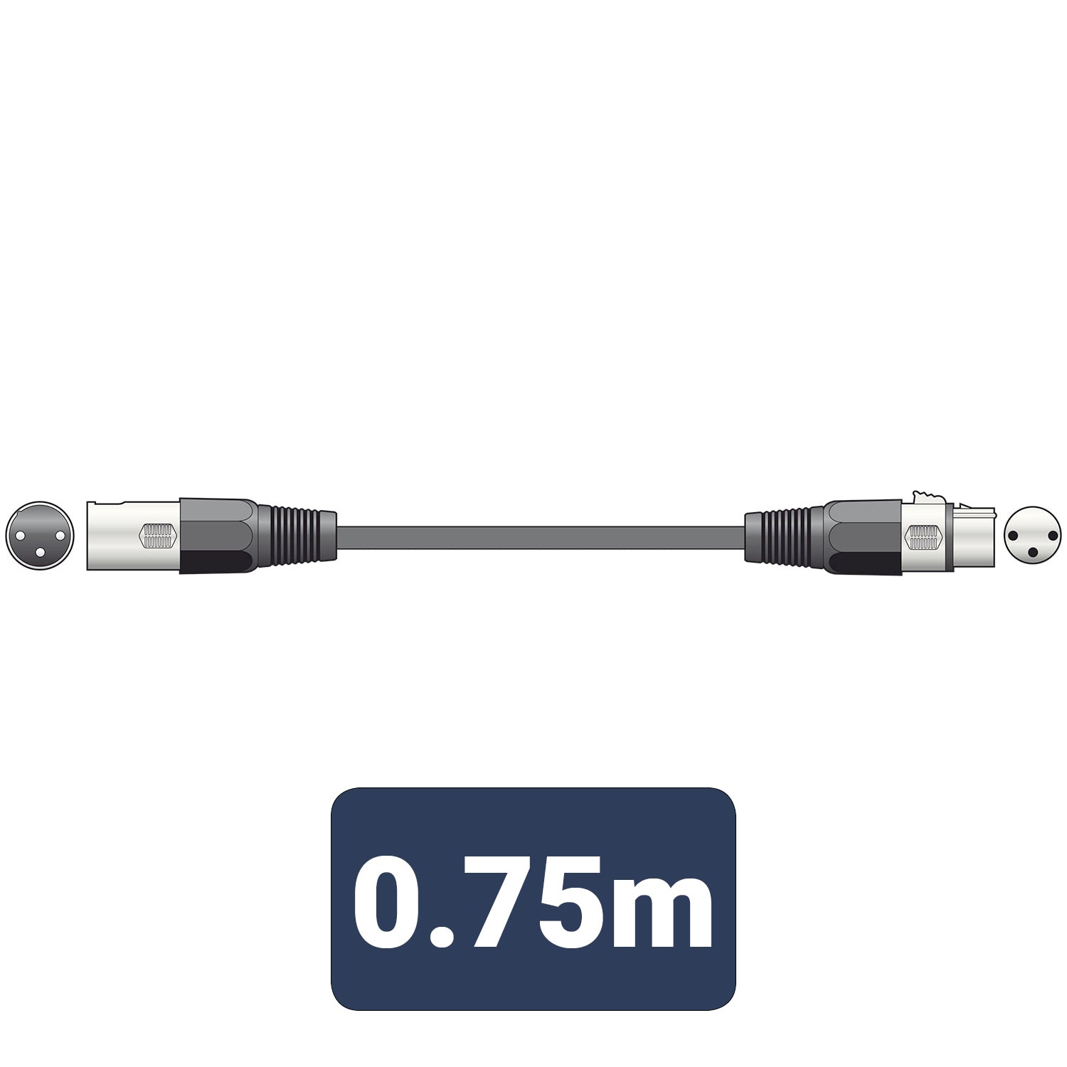 QTX DMX lighting lead, 3-pin XLR plug to 3-pin XLR socket - 0.75m - view 2
