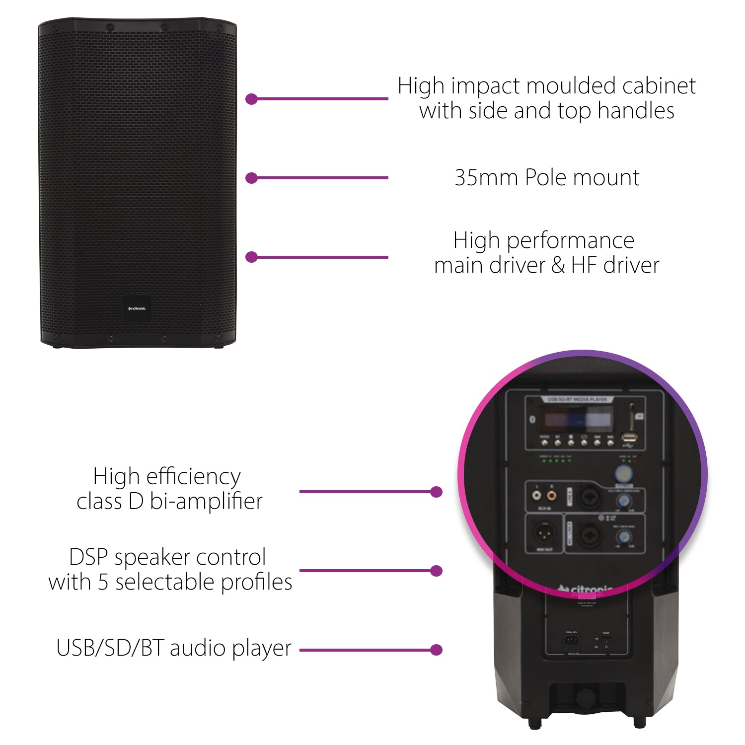 Citronic CASA-10A Active Cab 10" 220W RMS + USB/SD/BT - view 3