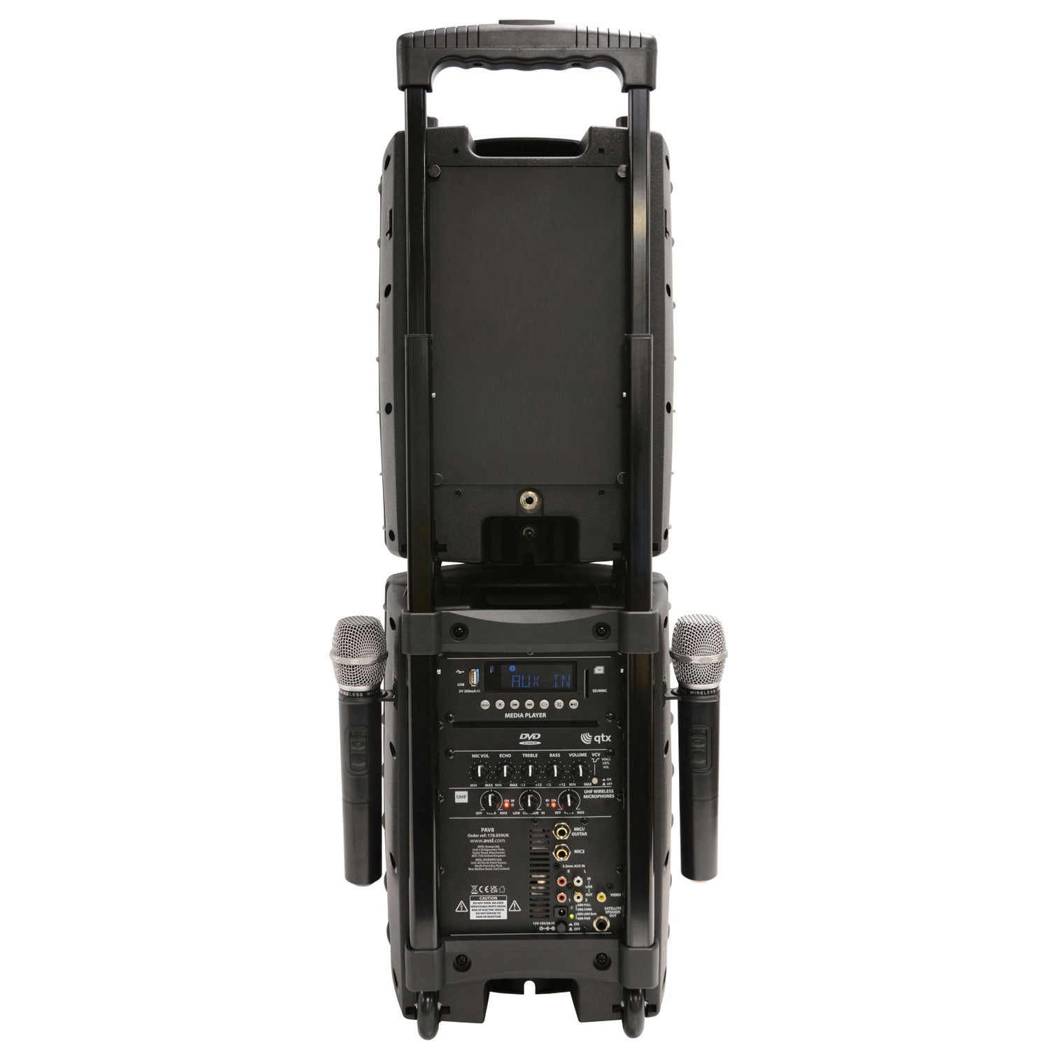 QTX PAV8 portable PA set + 2 UHF mics, CD/DVD, USB/SD & Bluetooth - view 6