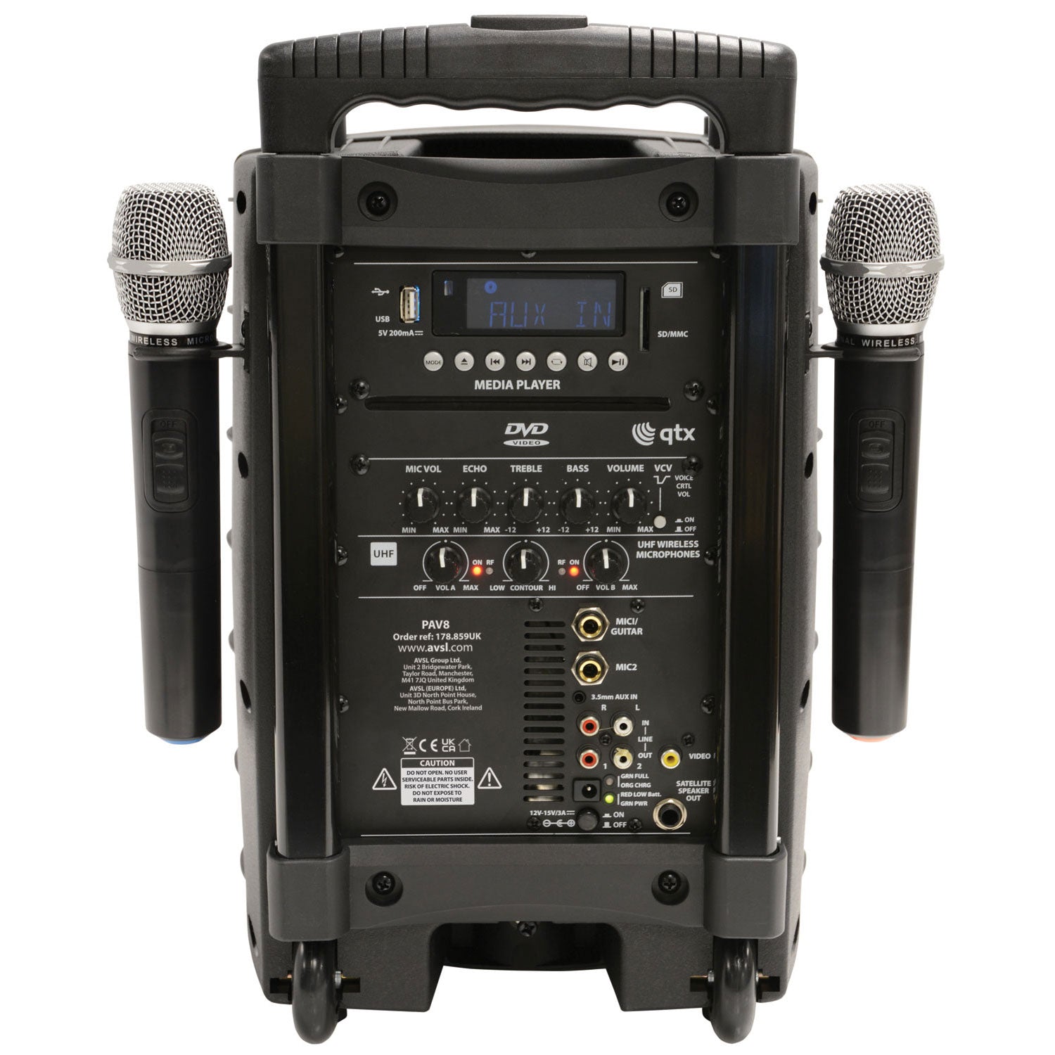 QTX PAV8 portable PA set + 2 UHF mics, CD/DVD, USB/SD & Bluetooth - view 4
