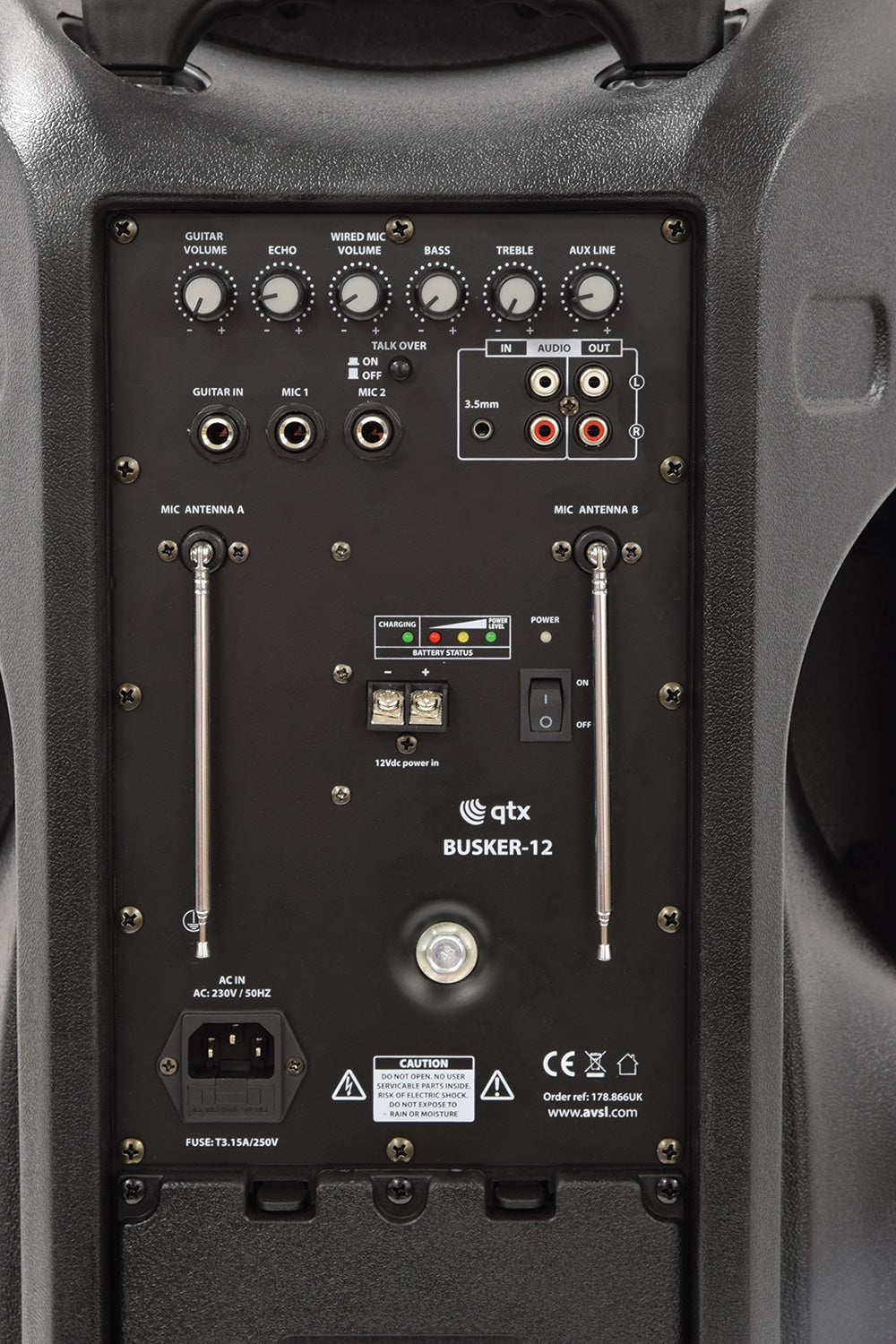 QTX Busker-12 PA + 2 x VHF mics + USB/SD/FM/BT - view 2