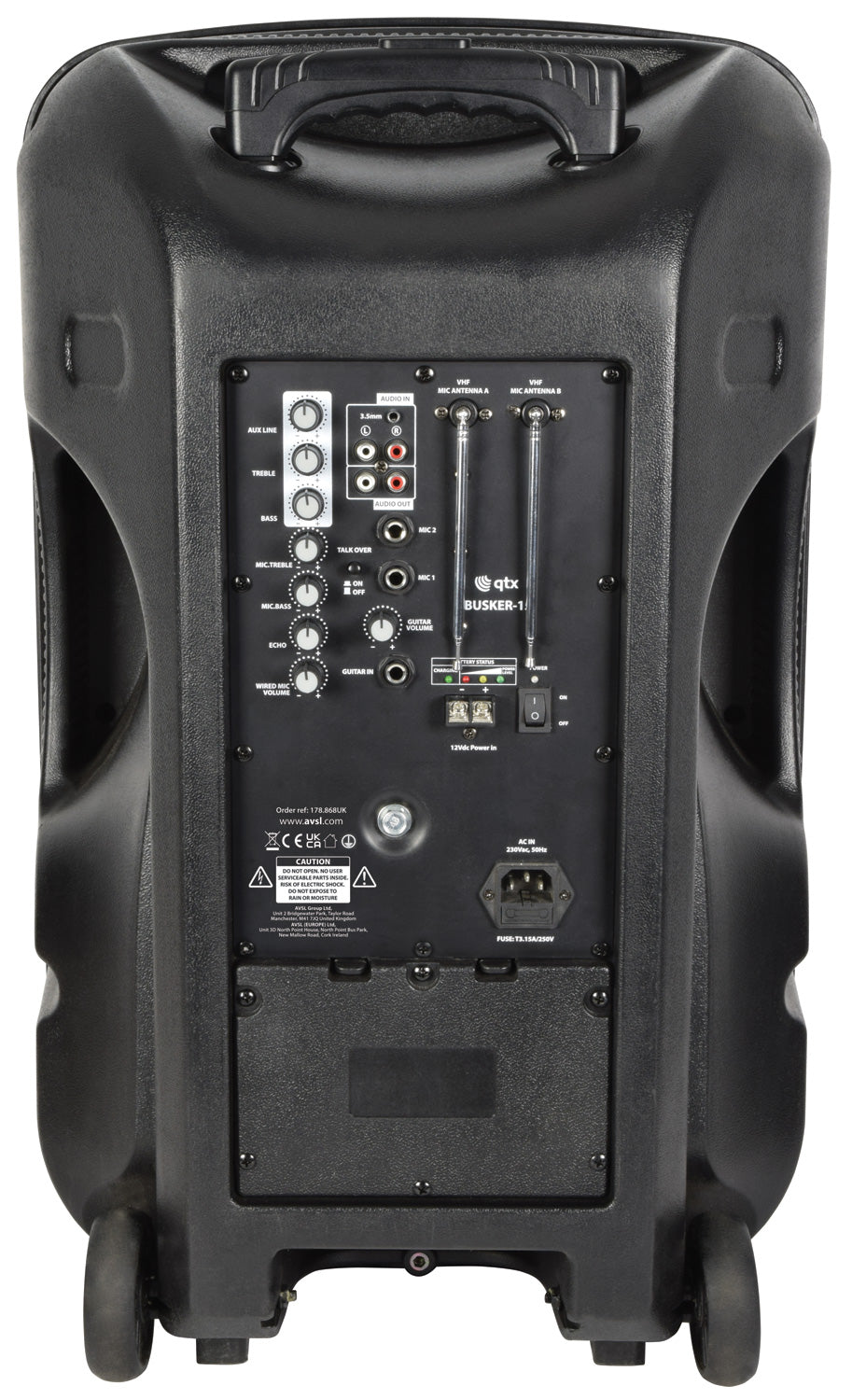 QTX Busker-15 PA + 2 x VHF mics + USB/SD/FM/BT - view 3