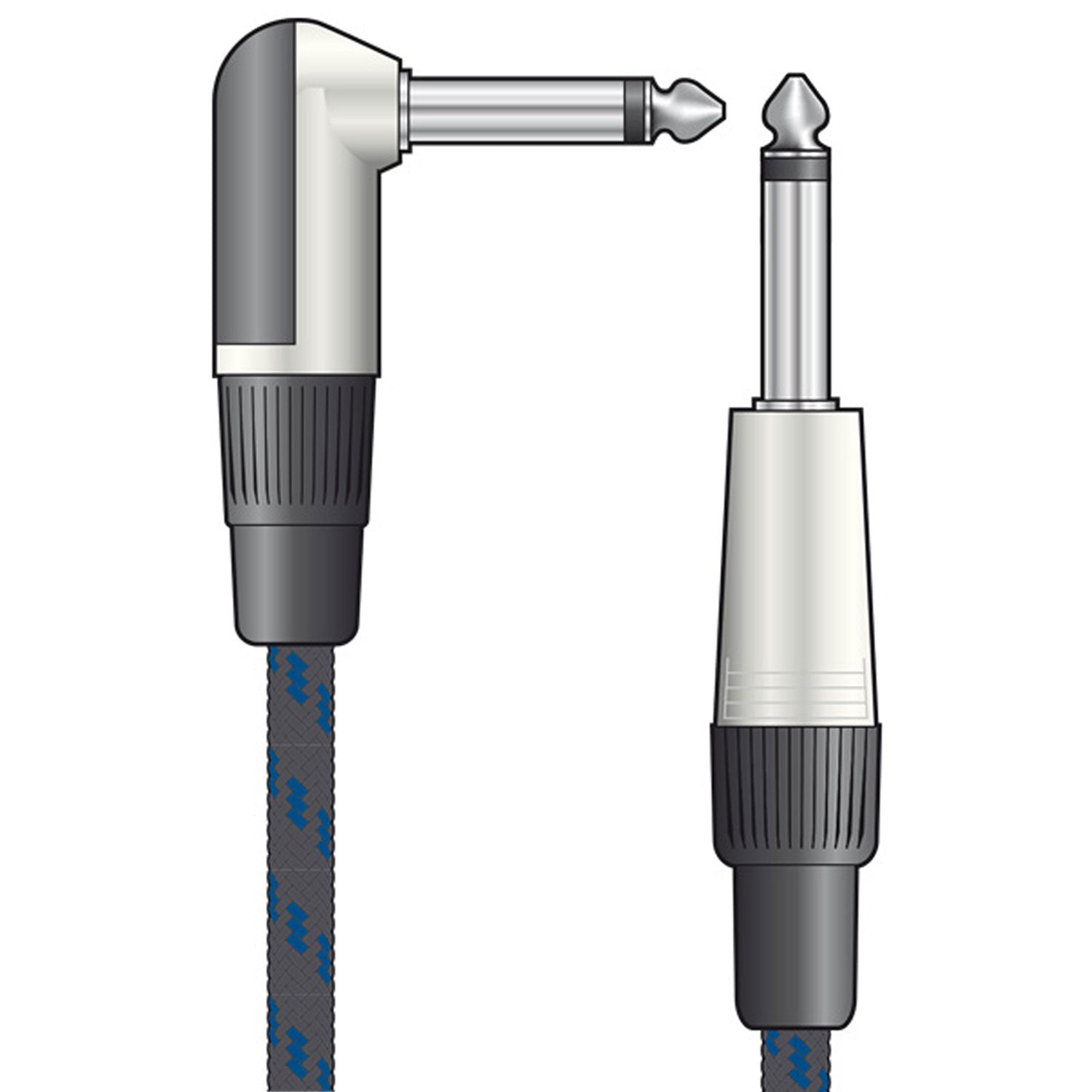 Citronic Classic Braided Right Angled Guitar Lead Black/Blue 3.0m