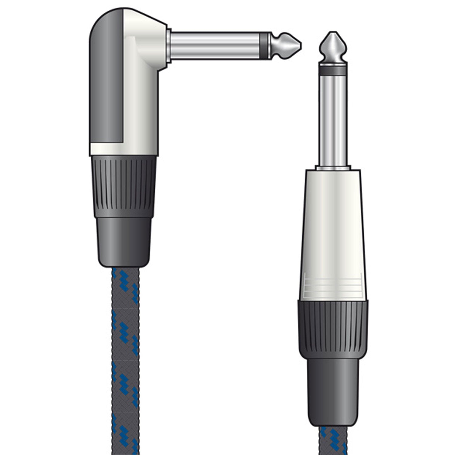 Citronic Classic Braided Right Angled Guitar Lead Black/Blue 6.0m