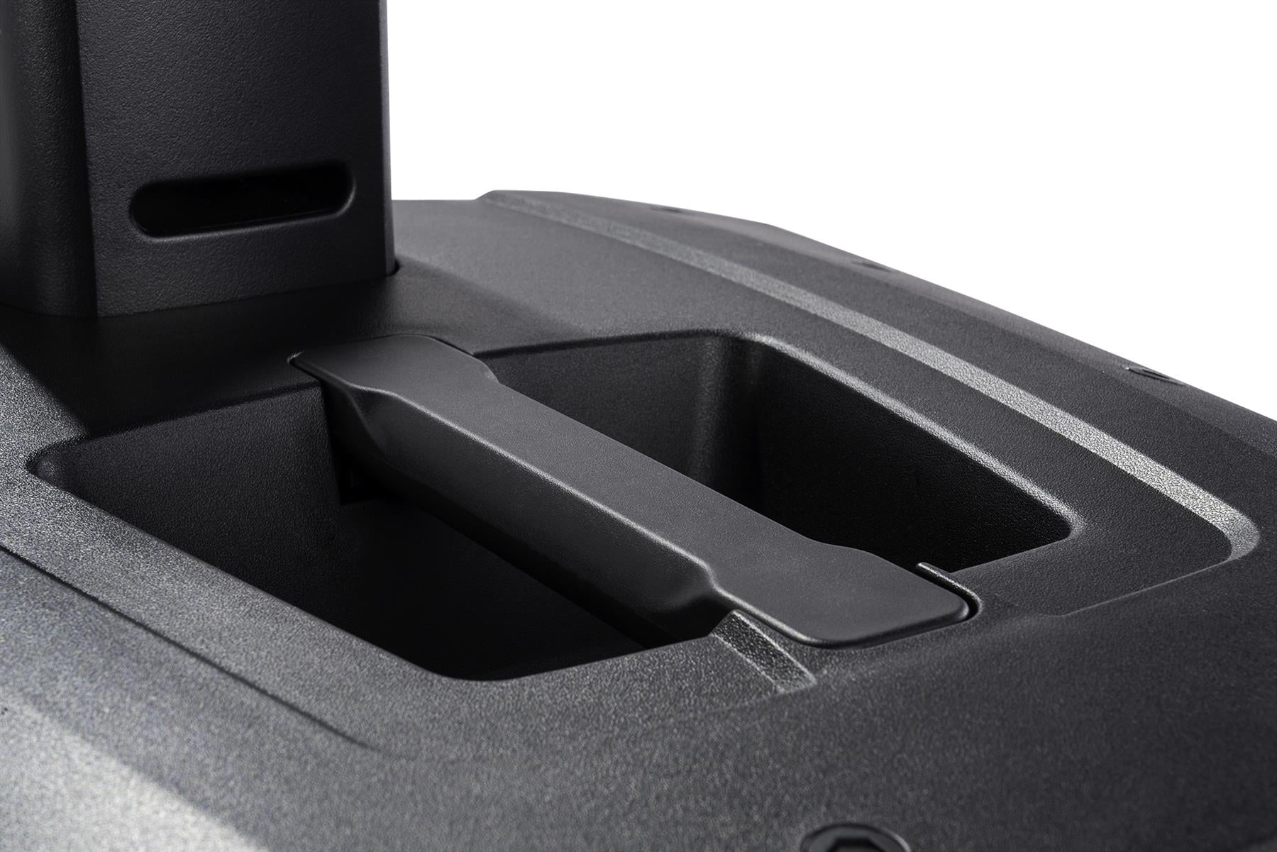 ALTO TS112C 1200W Portable Powered Column PA Bluetooth Close-up of a black plastic component with cutouts on a white background