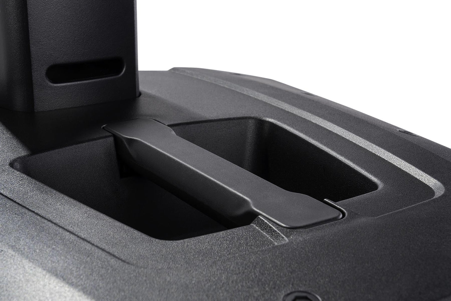 ALTO TS112C 1200W Portable Powered Column PA Bluetooth Close-up of a black plastic component with cutouts on a white background