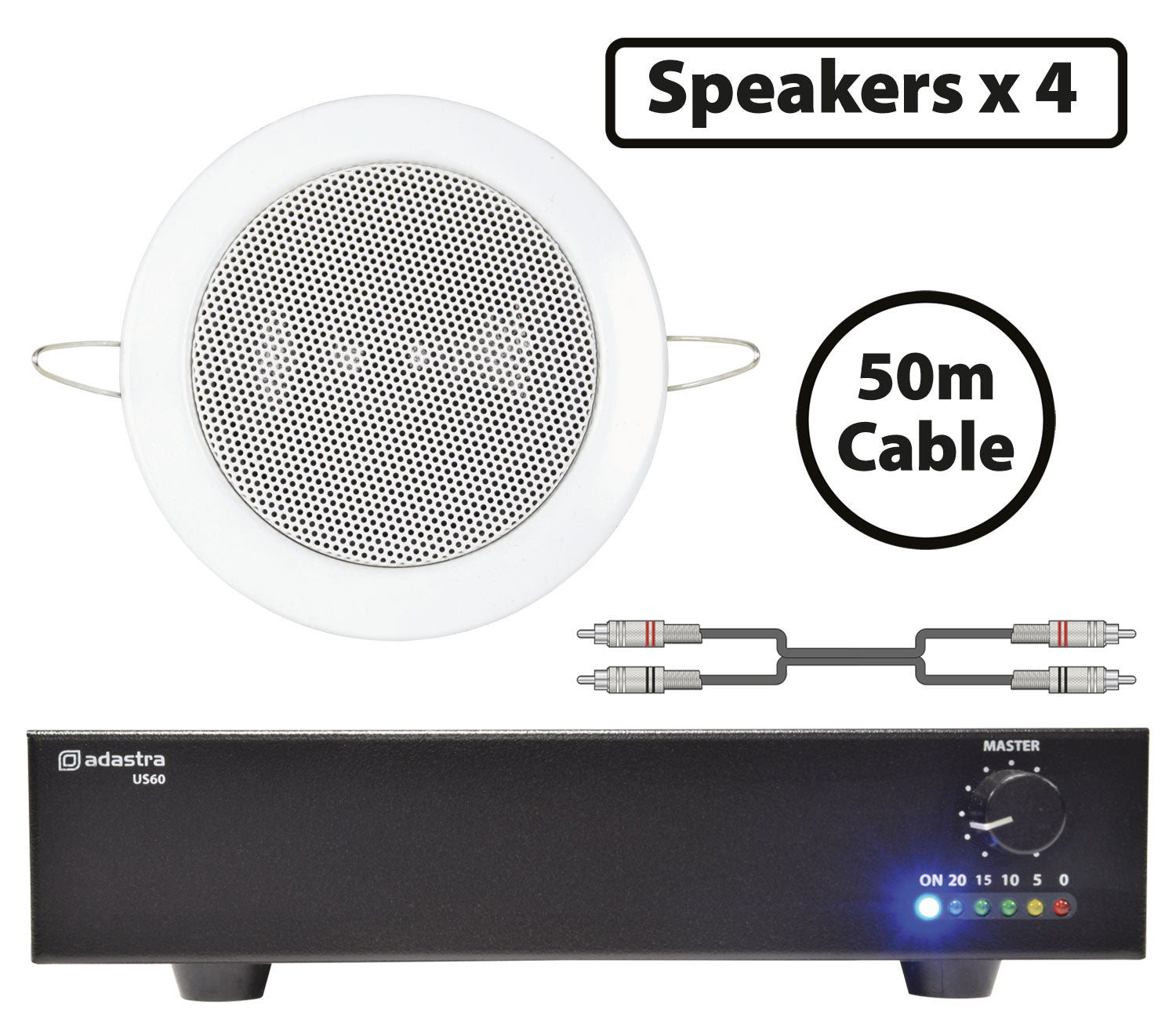 Adastra 4 x Mini Ceiling Speakers 3" with Compact 60W Slave Amp