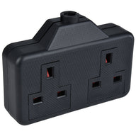 Mercury 2 gang 13A rubber extension socket, Black