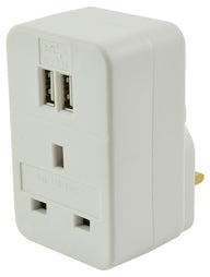Mercury Plug through mains adaptor with dual USB ports