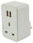 Mercury Plug through mains adaptor with dual USB ports