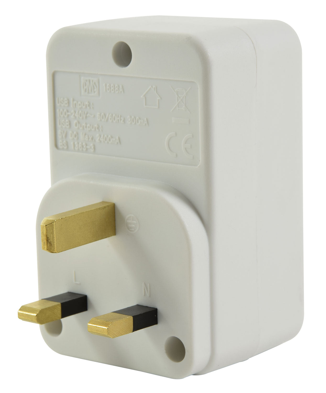 Mercury Plug through mains adaptor with dual USB ports - view 2