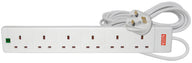 Mercury 6 gang 13A extension lead with surge protection, 2.0m
