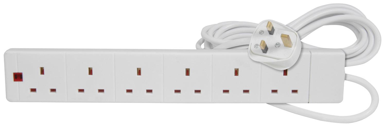 Mercury 6-way extension lead, neon, 5.0m