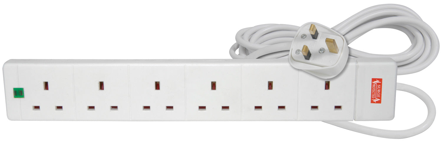Mercury 6 gang 13A extension lead with surge protection, 5.0m